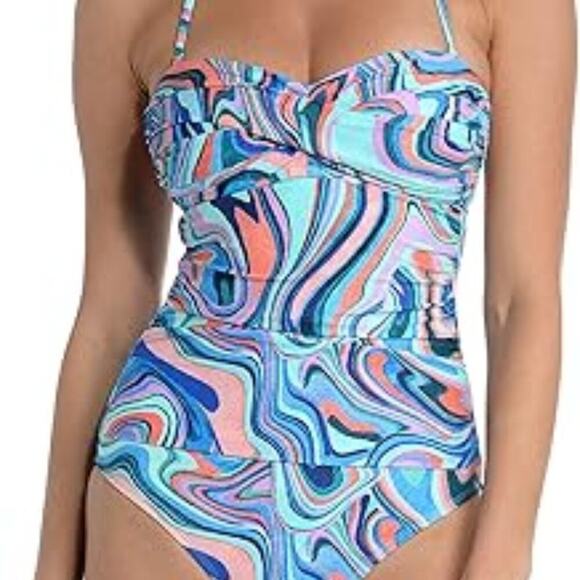 LA BLANCA WOMEN'S ONE PIECE SWIMSUIT BANDEAU TUMMY CONTROL BATHING SUIT SIZE 4 - Picture 1 of 6